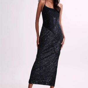 Meshki Tierra Black Sequin Midi Dress